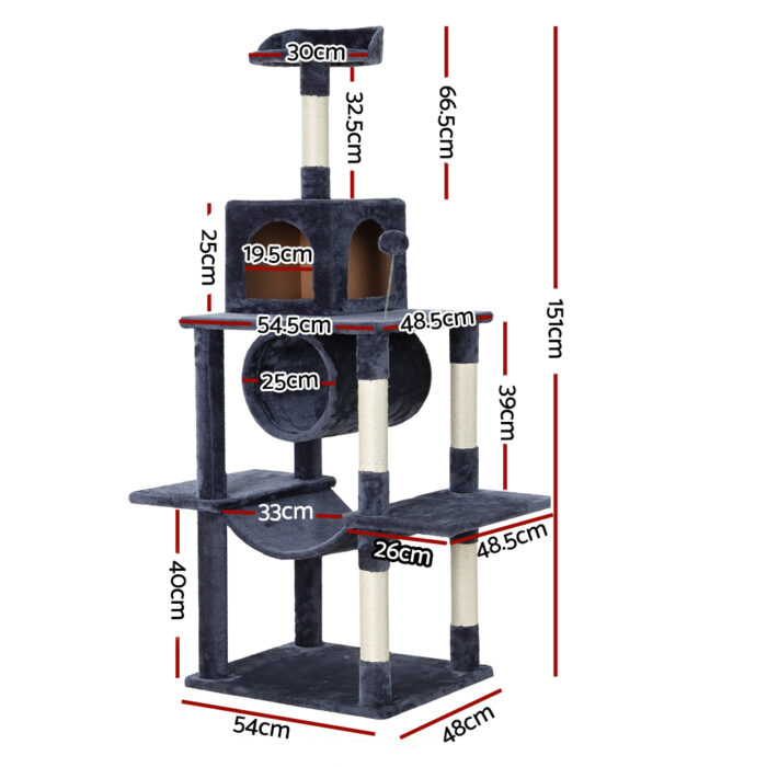 i.Pet Cat Tree 151cm Tower Scratching Post Scratcher Wood Condo House Bed Trees - Image 3
