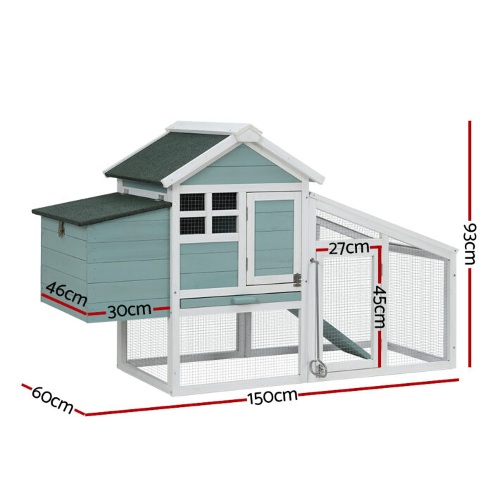 i.Pet Chicken Coop Rabbit Hutch 150cm x 60cm x 93cm Large House Run Cage Wooden Outdoor Bunny - Image 2