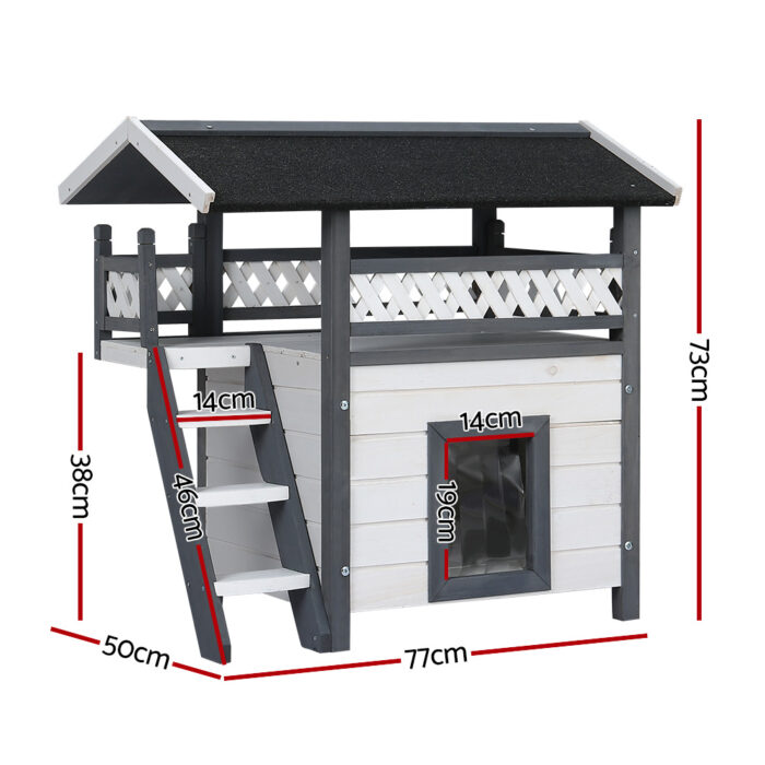 i.Pet Cat House Outdoor Shelter 77cm x 50cm x 73cm Rabbit Hutch Wooden Condo Small Dog Enclosure - Image 2