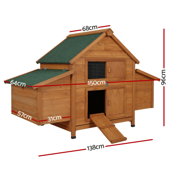 i.Pet Chicken Coop Rabbit Hutch 150cm x 68cm x 96cm Large House Run Cage Wooden Outdoor Pet Enclosure - Image 2