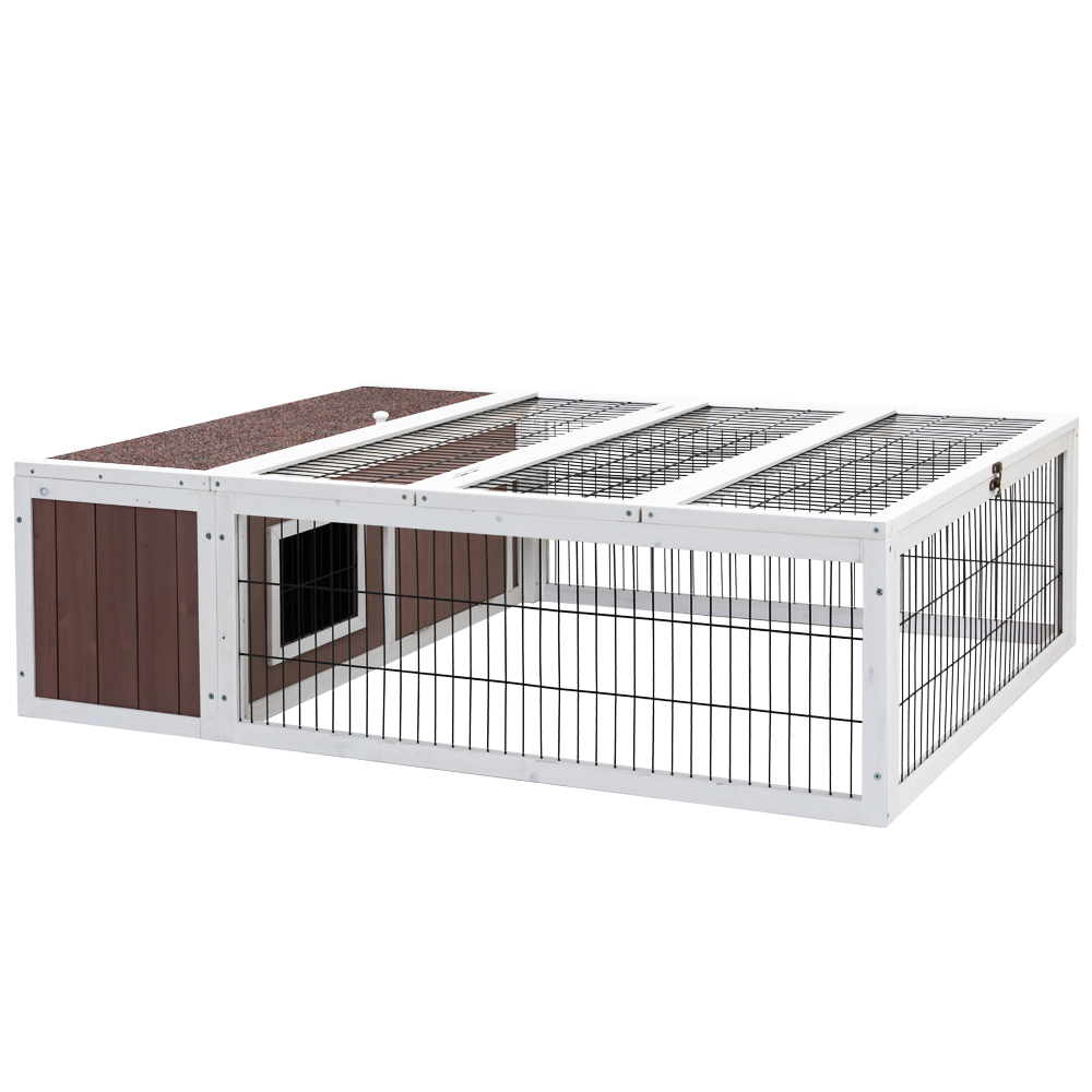 PET-GT-CH9035-BW-00 i.Pet Rabbit Hutch 124cm x 90cm x 35cm Chicken Coop Large Outdoor Wooden Run Cage House - Image 1