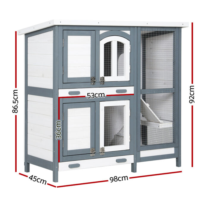 i.Pet Rabbit Hutch 98cm x 45cm x 92cm Chicken Coop Large Wooden House Run Cage Bunny Guinea Pig - Image 2