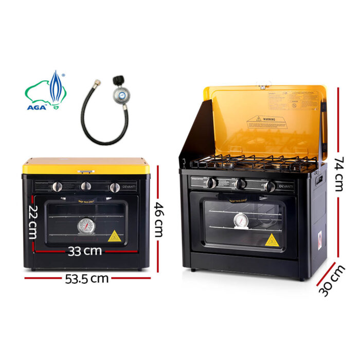 Devanti Portable Gas Oven LPG Black - Image 2