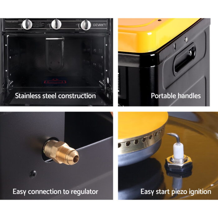 Devanti Portable Gas Oven LPG Black - Image 3