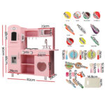 Keezi Kids Kitchen Play Set Wooden Pretend Toys Cooking Children Food Pink - Image 2