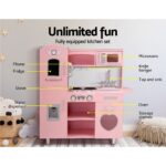 Keezi Kids Kitchen Play Set Wooden Pretend Toys Cooking Children Food Pink - Image 4