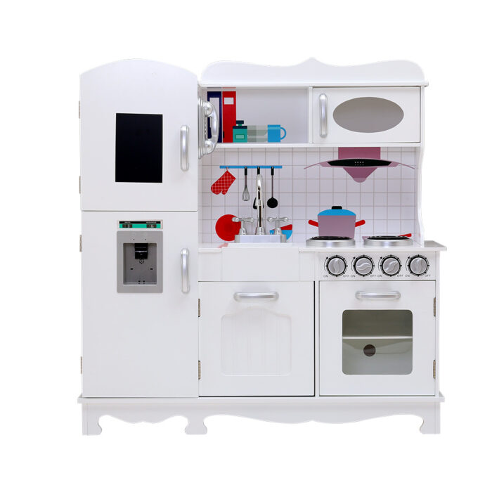 Keezi Kids Kitchen Play Set Wooden Pretend Toys Cooking Children Food White - Image 3