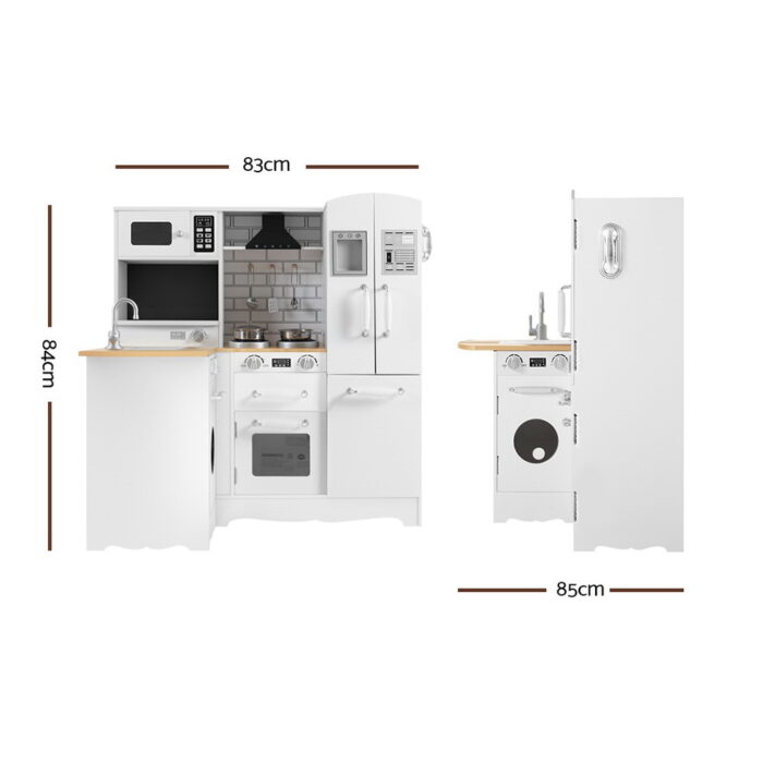Keezi Kids Kitchen Play Set Wooden Pretend Toys Cooking Children Fridge White - Image 2