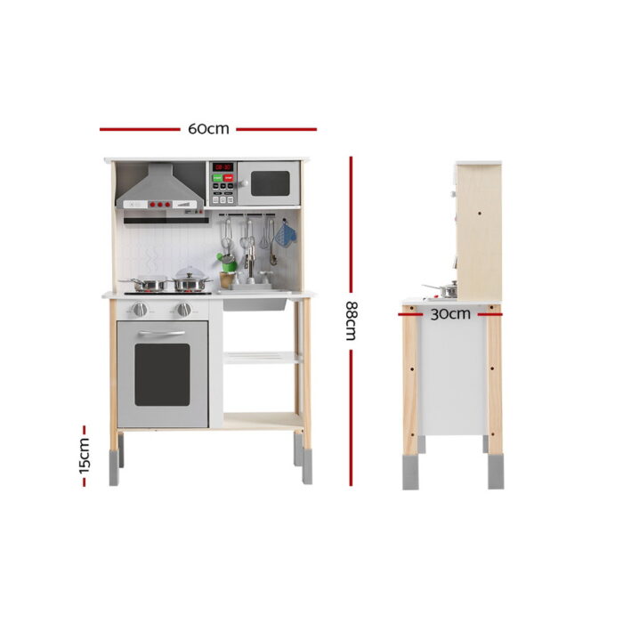 Keezi Kids Kitchen Play Set Wooden Pretend Toys Cooking Children Cookware Sink - Image 2