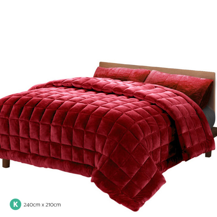 Giselle Bedding Faux Mink Quilt Burgundy King - Image 2