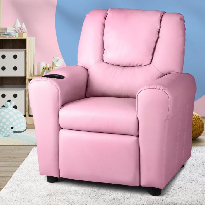 Oikiture Kids Recliner Chair Sofa Children Lounge PU Leather Couch Armchair Pink - Image 2