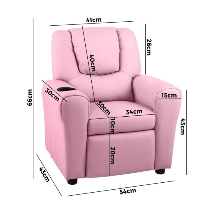 Oikiture Kids Recliner Chair Sofa Children Lounge PU Leather Couch Armchair Pink - Image 3