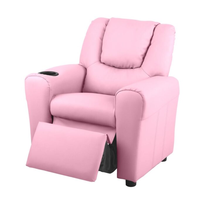 Oikiture Kids Recliner Chair Sofa Children Lounge PU Leather Couch Armchair Pink - Image 4