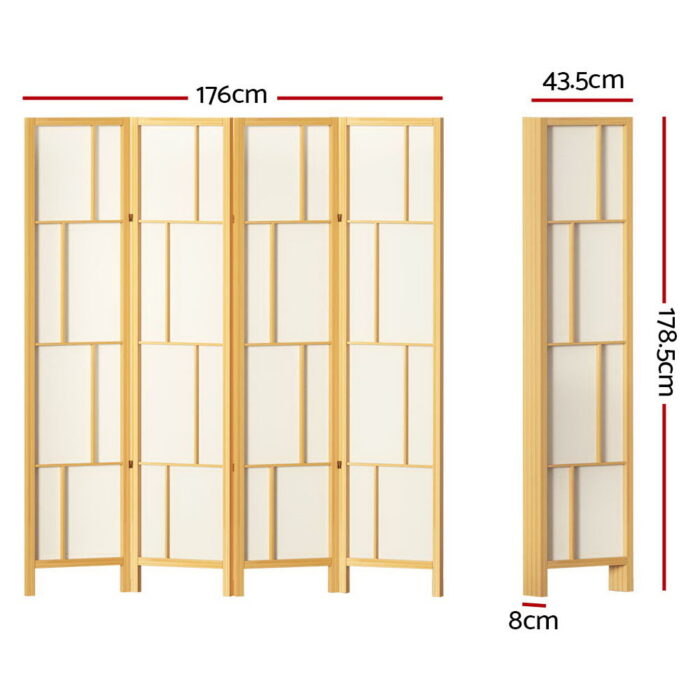 Artiss Ashton Room Divider Screen Privacy Wood Dividers Stand 4 Panel Natural - Image 2