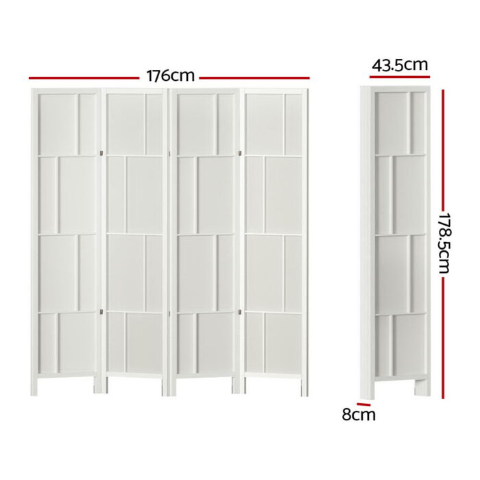 Artiss Ashton Room Divider Screen Privacy Wood Dividers Stand 4 Panel White - Image 2