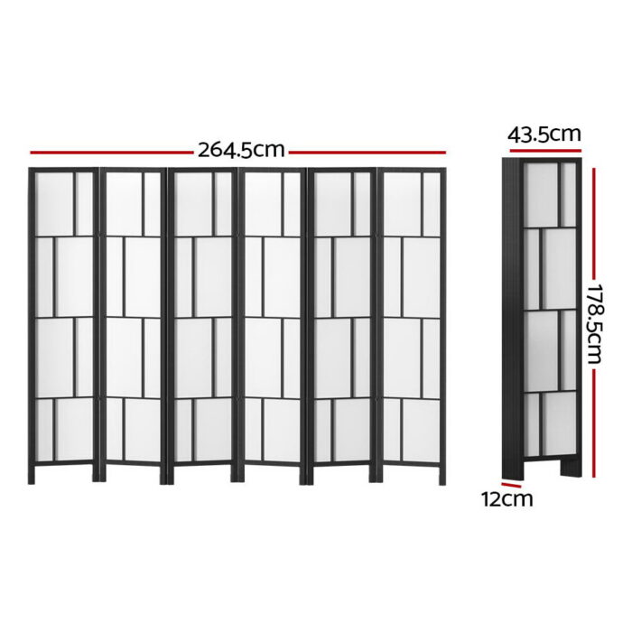 Artiss Ashton Room Divider Screen Privacy Wood Dividers Stand 6 Panel Black - Image 2