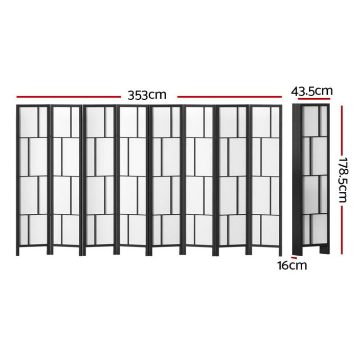 Artiss Ashton Room Divider Screen Privacy Wood Dividers Stand 8 Panel Black - Image 2