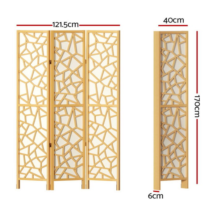 Artiss Clover Room Divider Screen Privacy Wood Dividers Stand 3 Panel Natural - Image 2