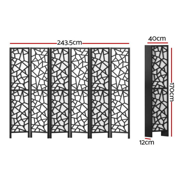 Artiss Clover Room Divider Screen Privacy Wood Dividers Stand 6 Panel Black - Image 2