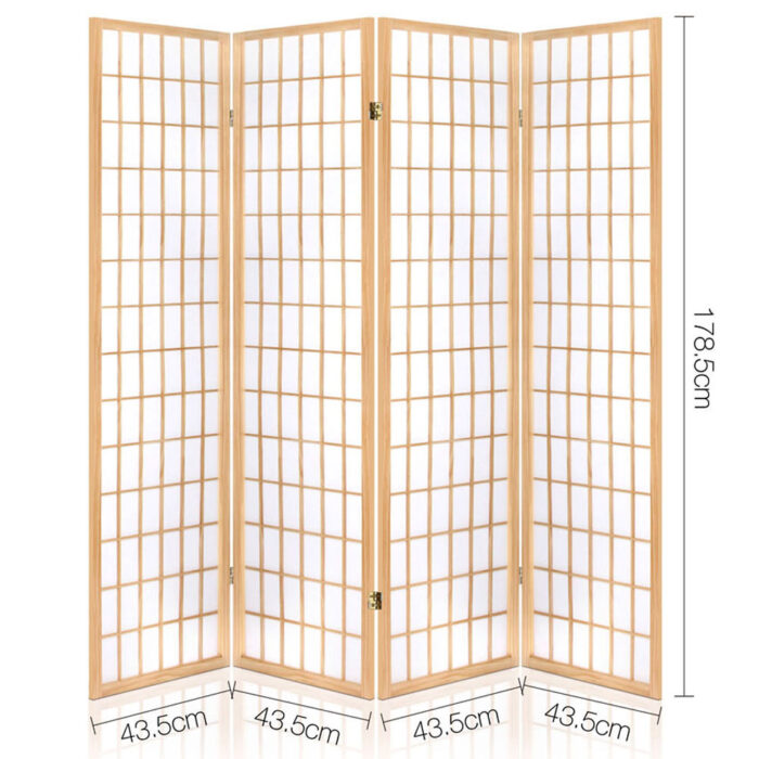 Artiss 4 Panel Room Divider Screen 174x179cm Natural - Image 2