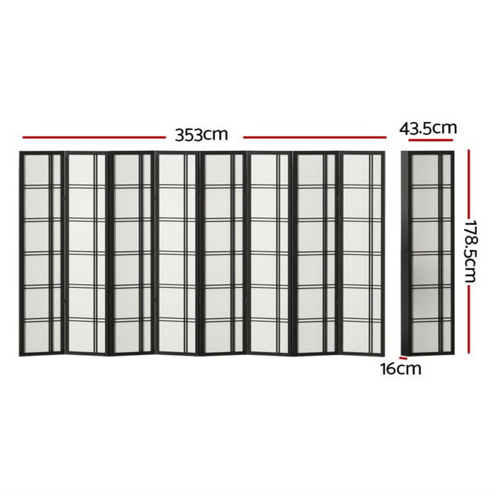 Artiss Room Divider Screen Privacy Wood Dividers Stand 8 Panel Nova Black - Image 2