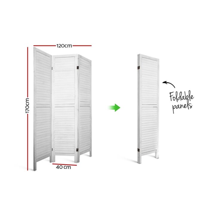 Artiss 3 Panel Room Divider Screen 120x170cm Louver White - Image 2