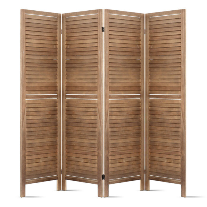 Artiss 4 Panel Room Divider Screen 160x170cm Louver Oak - Image 3