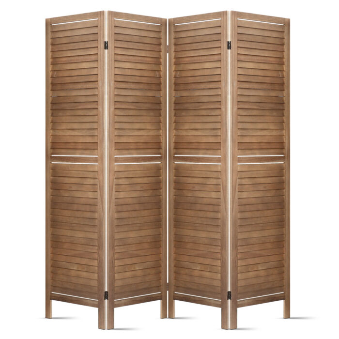 Artiss 4 Panel Room Divider Screen 160x170cm Louver Oak - Image 4