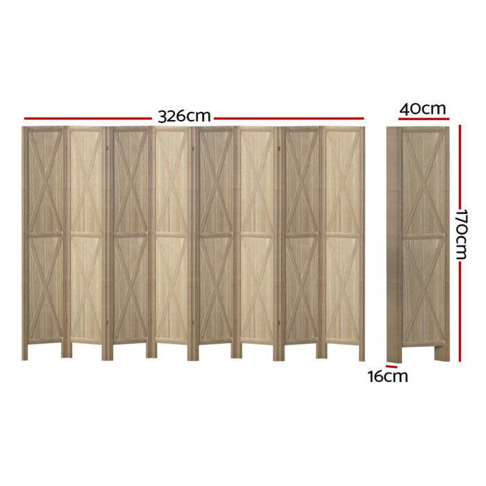 Artiss Silon Room Divider Screen Privacy Wood Dividers Stand 8 Panel Brown - Image 2