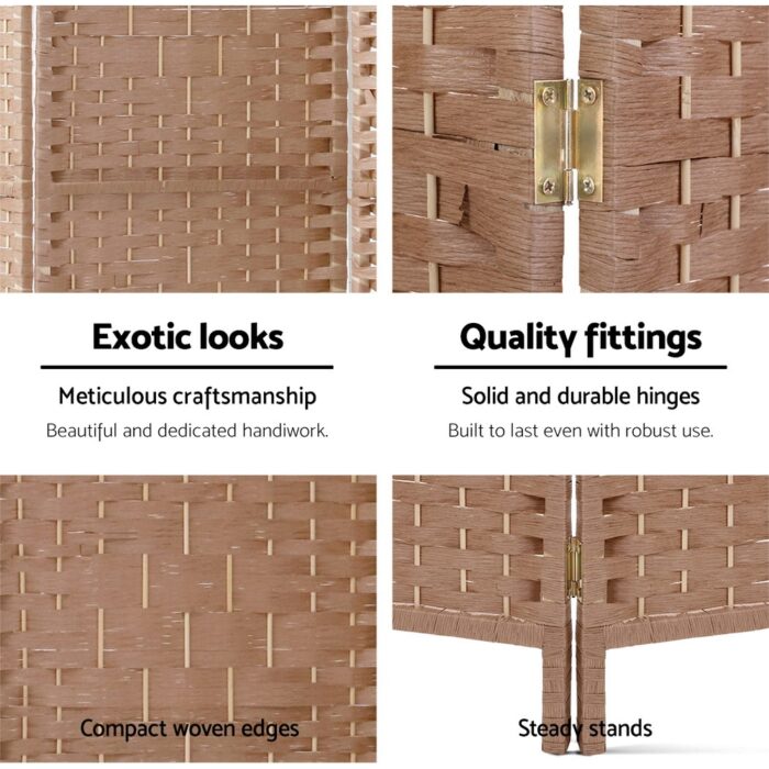 Artiss 4 Panel Room Divider Screen 163x170cm Woven Natural - Image 3