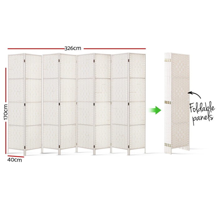 Artiss 8 Panel Room Divider Screen 326x170cm Woven White - Image 2