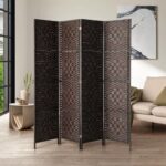 Oikiture 4 Panel Room Divider Privacy Screen Brown - Image 3