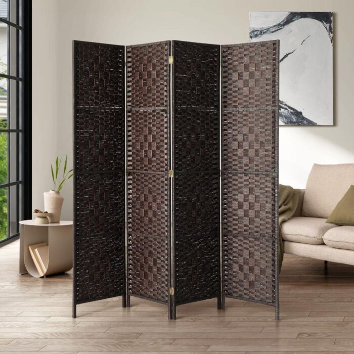 Oikiture 4 Panel Room Divider Privacy Screen Brown - Image 3