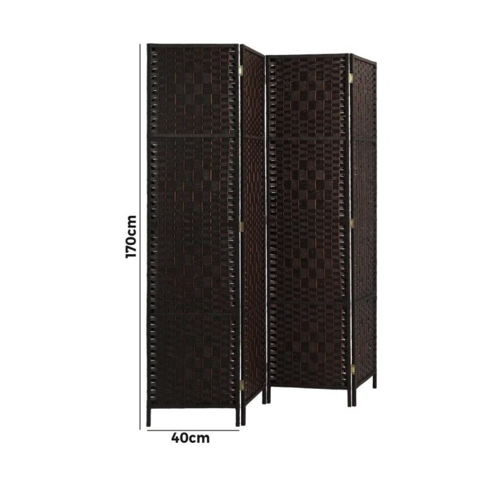 Oikiture 4 Panel Room Divider Privacy Screen Brown - Image 7