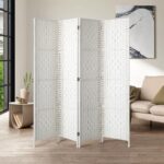 Oikiture 4 Panel Room Divider Privacy Screen White - Image 4