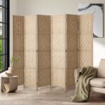 Oikiture 6 Panel Room Divider Privacy Screen Wood - Image 6
