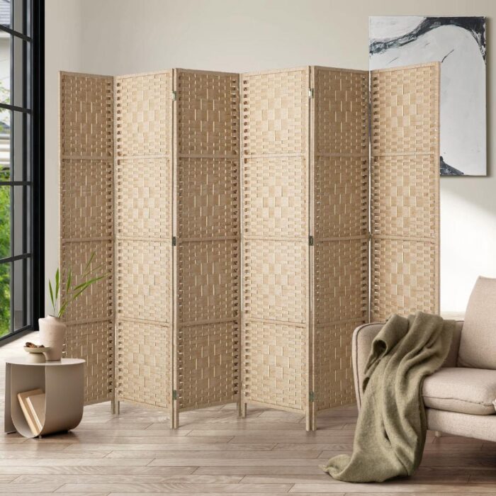 Oikiture 6 Panel Room Divider Privacy Screen Wood - Image 6