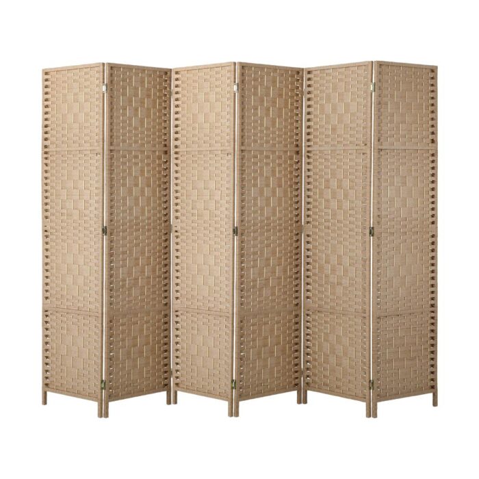 Oikiture 6 Panel Room Divider Privacy Screen Wood - Image 2