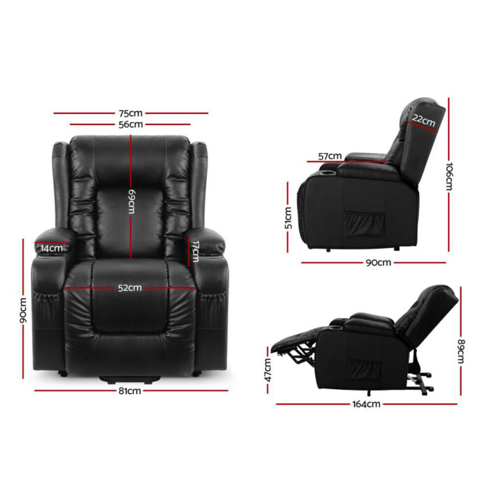 Artiss Luxury Recliner Chair with Heated Massage and Lift Assist (Black) - Image 2