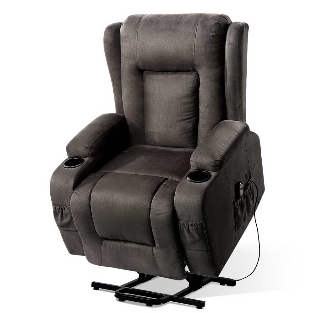 RECLINER-A5-VEL-GY-AB-00 Artiss Luxury Heated Massage Recliner Chair with Lift Assist (Grey) - Image 1