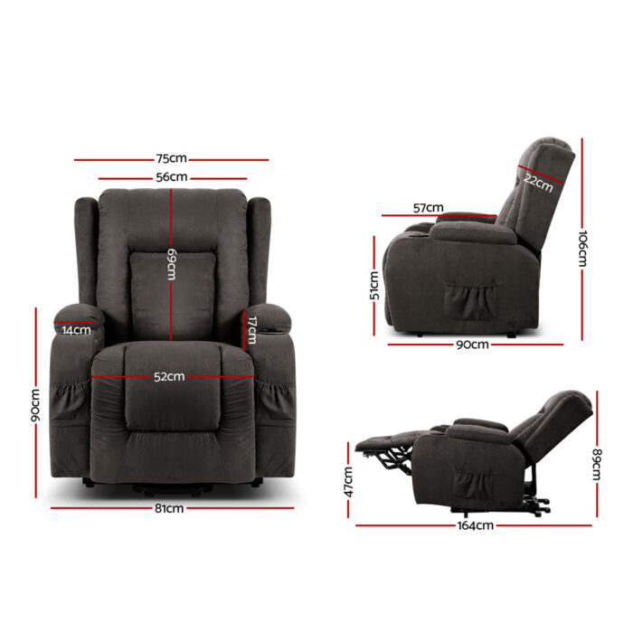 Artiss Luxury Heated Massage Recliner Chair with Lift Assist (Grey) - Image 2