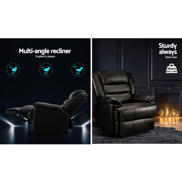 Artiss Recliner Chair Leather Black Cissy - Image 4
