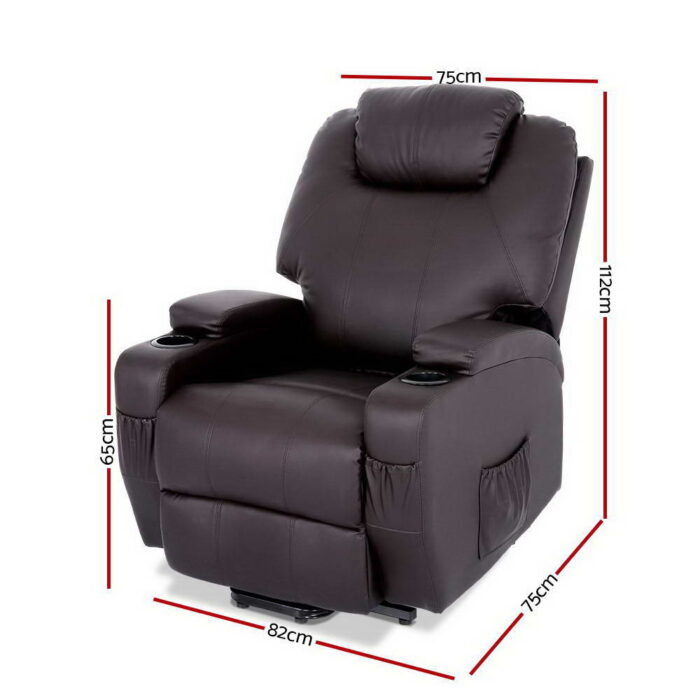 Artiss Electric Recliner Lift Chair Massage Armchair Heating PU Leather Brown - Image 2