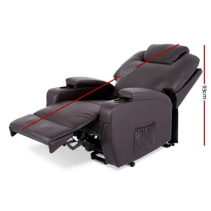 Artiss Electric Recliner Lift Chair Massage Armchair Heating PU Leather Brown - Image 3