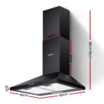 Devanti 600mm Range Hood 60cm Rangehood Black - Image 2