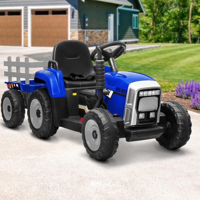Mazam Kids Ride On Tractor 12V with Trailer Blue - Image 5