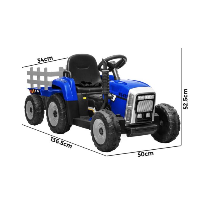 Mazam Kids Ride On Tractor 12V with Trailer Blue - Image 2