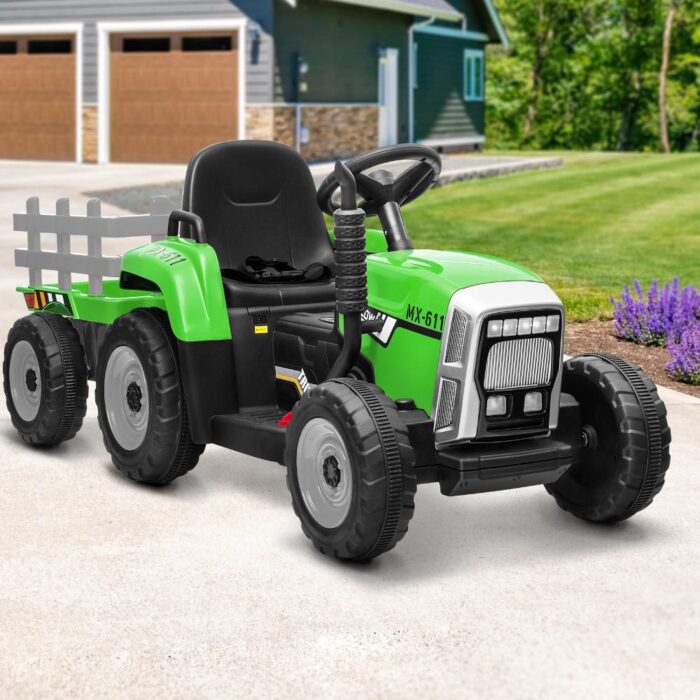Mazam Kids Ride On Tractor 12V with Trailer Green - Image 4