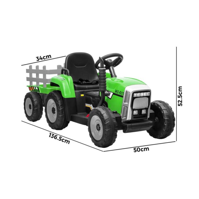 Mazam Kids Ride On Tractor 12V with Trailer Green - Image 3
