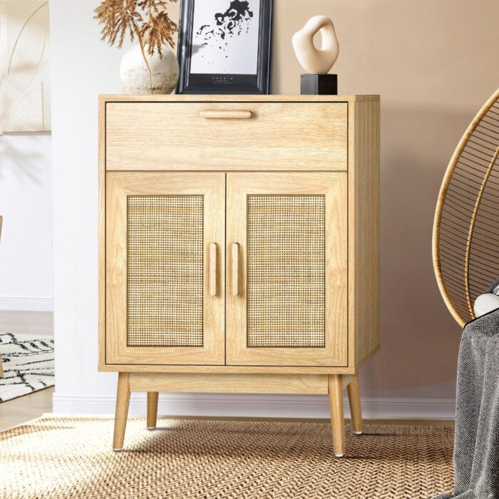 Oikiture Sideboard Rattan Hallyway Table Wood - Image 3